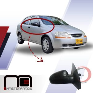 ESPEJO EXTERIOR CHEVROLET AVEO 2005/2019 CHEVY TAXI C/INT NEGRO MATE RH